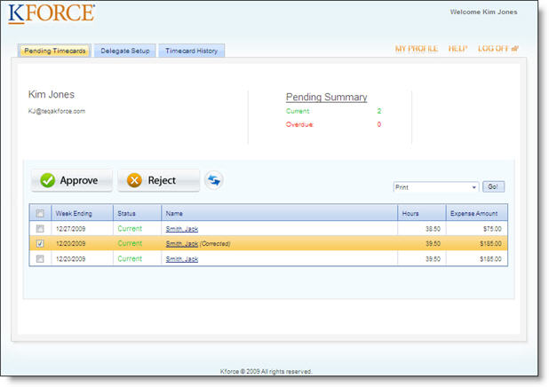 Pending Timecards Page Overview